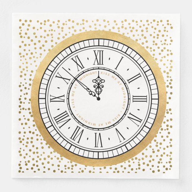 Kiss Me at Midnight New Years Clock Paper Plate Napkin (Front)