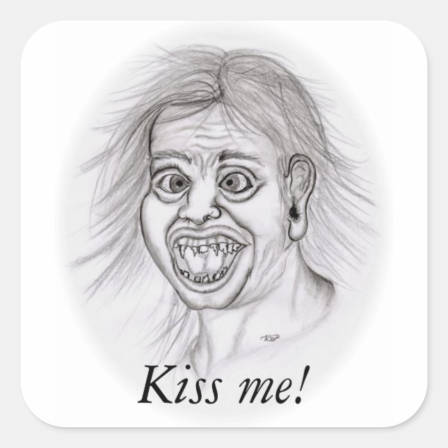 Kiss me! - Bleistiftzeichnung Square Sticker (Front)
