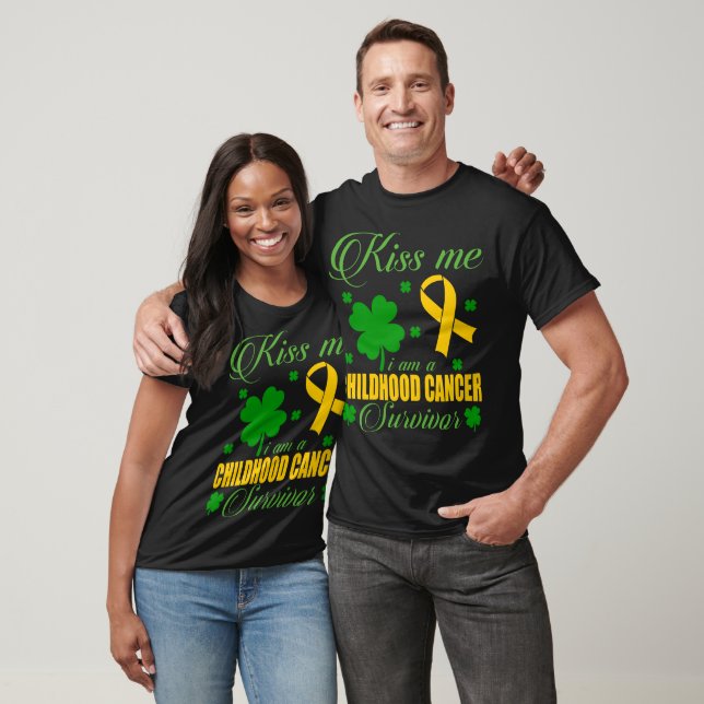 Kiss Me Childhood Cancer Survivor St Patrick Day  T-Shirt (Unisex)
