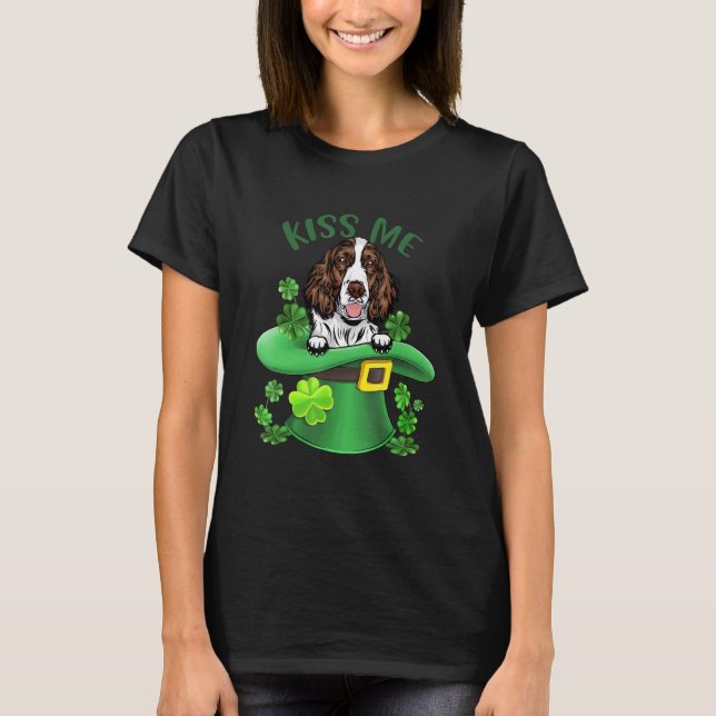 Kiss Me English Springer Spaniel Shamrock Clover f T-Shirt (Front)