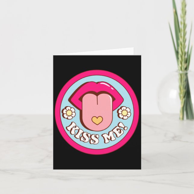 Kiss Me Flower Tongue Out Valentines Day Womens Me Card (Front)