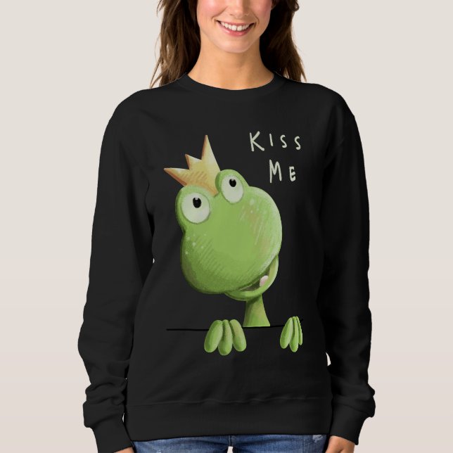 Kiss Me Frog with Crown Frog Prince Fan Sweatshirt (Front)