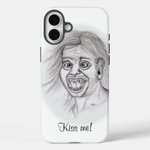 Kiss me! Funny drawing black and white Design iPhone 16 Plus Case