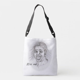 Kiss me! Funny drawing black and white Design Crossbody Bag