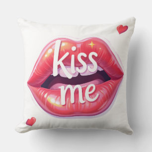 Kiss Me Glossy Red Lips Art Illustration Cushion