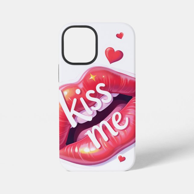 Kiss Me Glossy Red Lips Art Illustration iPhone Case (Back)