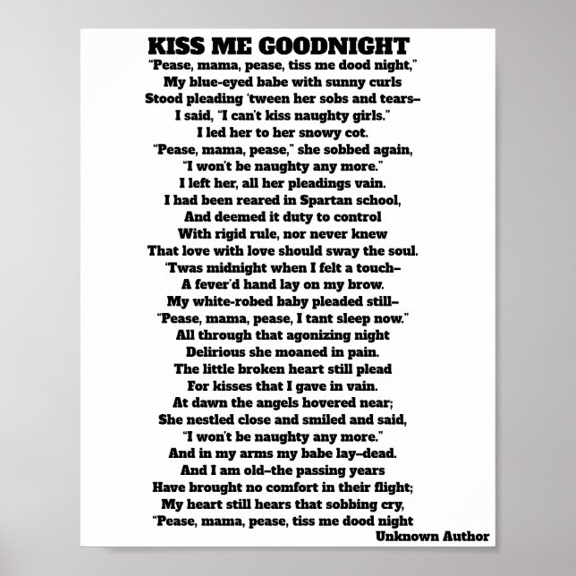 KISS ME GOOD NIGHT poem Poster (Front)