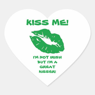 Kiss Me-Green Irish Kiss Heart Sticker