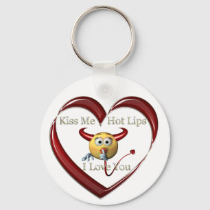 kiss me hot lips heart key ring