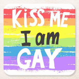 Kiss Me I Am Gay Square Paper Coaster