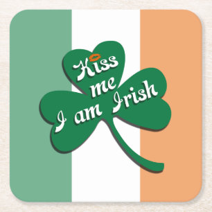Kiss me I am Irish Square Paper Coaster
