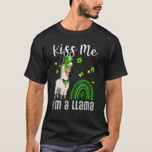 Kiss Me I M A Llama  Rainbow St Patricks Day Famil T-Shirt