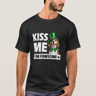 Kiss Me I m Pawsome Beagle St Patricks Day Hunting T-Shirt