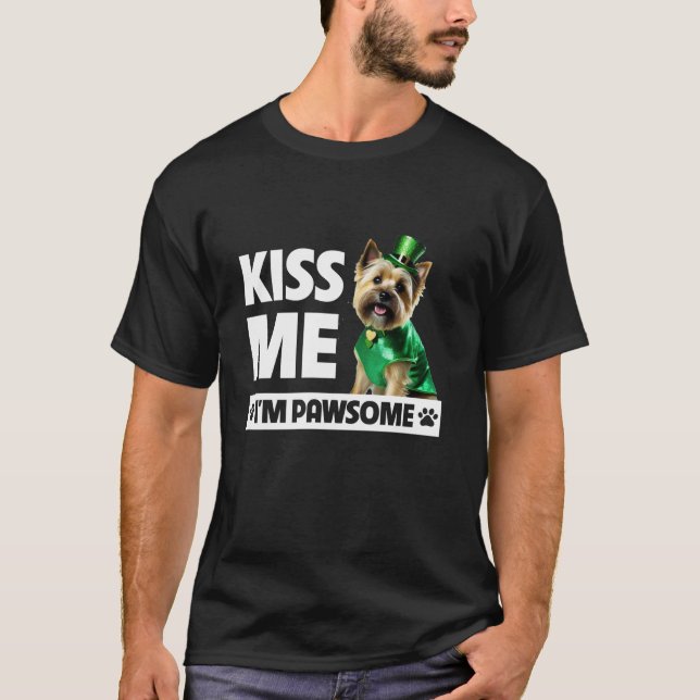 Kiss Me I m Pawsome Cairn Terrier St Patricks Day  T-Shirt (Front)