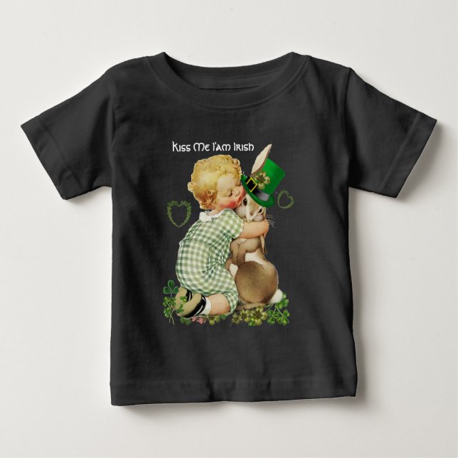 KISS ME I'AM IRISH/BABY,RABBIT WITH LEPRECHAUN HAT BABY T-Shirt (Front)