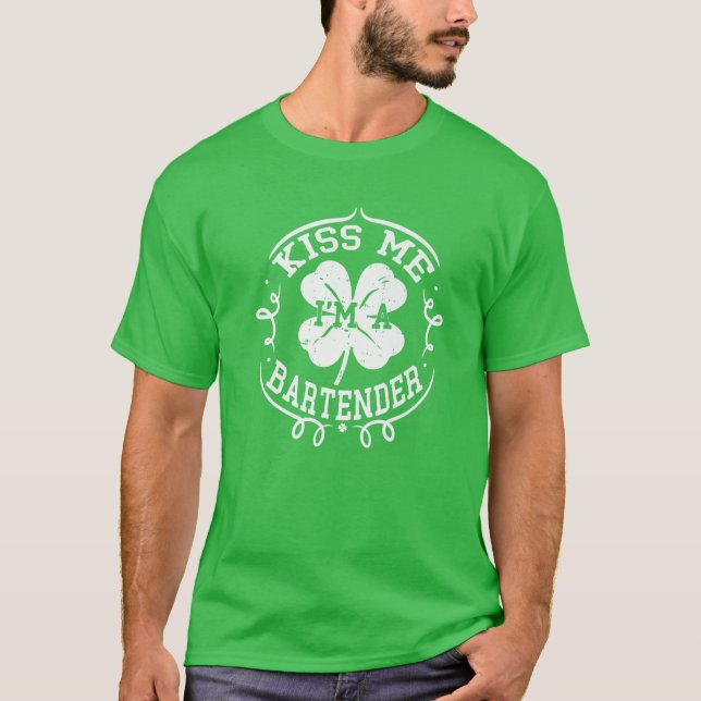 Kiss Me I'm A Bartender Funny St Patrick's Day Gif T-Shirt (Front)