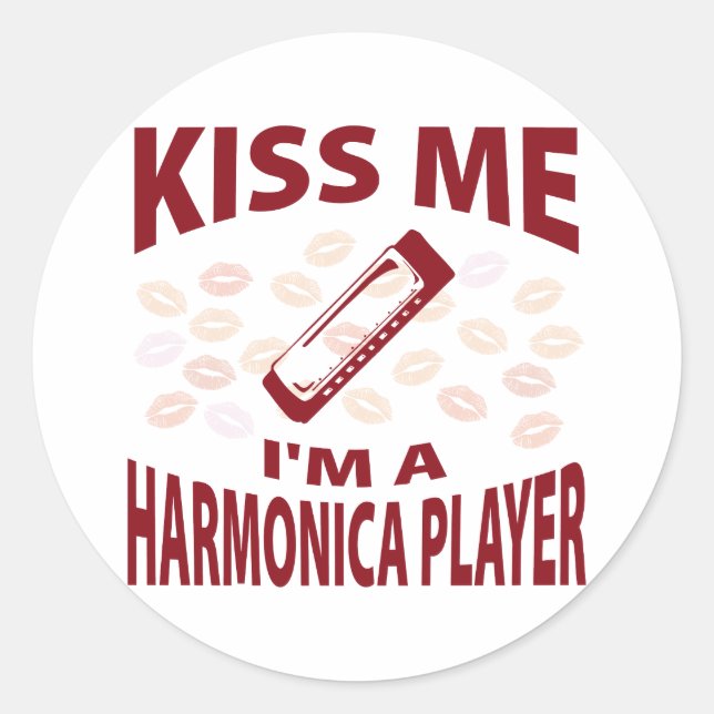 Kiss Me I'm A Harmonica Player Classic Round Sticker (Front)