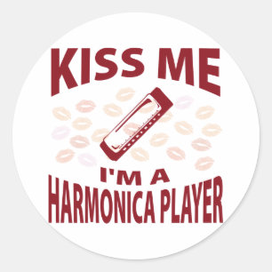 Kiss Me I'm A Harmonica Player Classic Round Sticker