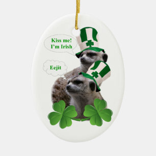 Kiss me I'm a Irish meerkat design Ceramic Tree Decoration