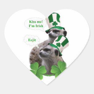 Kiss me I'm a Irish meerkat design Heart Sticker