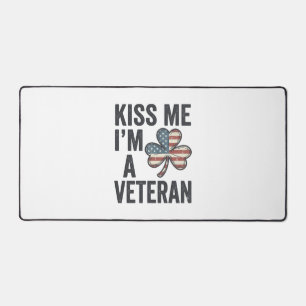 Kiss Me Im a Veteran Shamrock Vintage Shirt Design Desk Mat