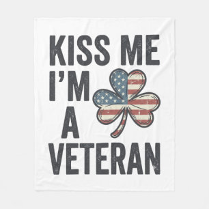 Kiss Me Im a Veteran Shamrock Vintage Shirt Design Fleece Blanket