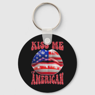Kiss Me I'm American Usa Flag Lips 4th Of July Pat Key Ring