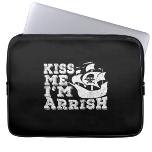 Kiss Me I'm Arrish Pirate Ship Drinking St Patrick Laptop Sleeve