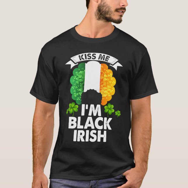 Kiss Me I'm Black Irish Black Women Shamrock St Pa T-Shirt (Front)