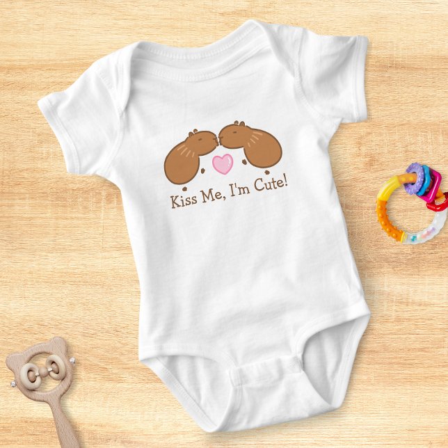 Kiss Me I'm Cute Funny Capybara Baby Bodysuit (Baby capybaras!)