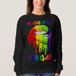 Kiss Me I'm Gay Cool Lips Biting Rainbow Lgbt Pri Sweatshirt