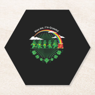 Kiss Me I'm Grateful Leprechauns Rainbow St Patric Paper Coaster