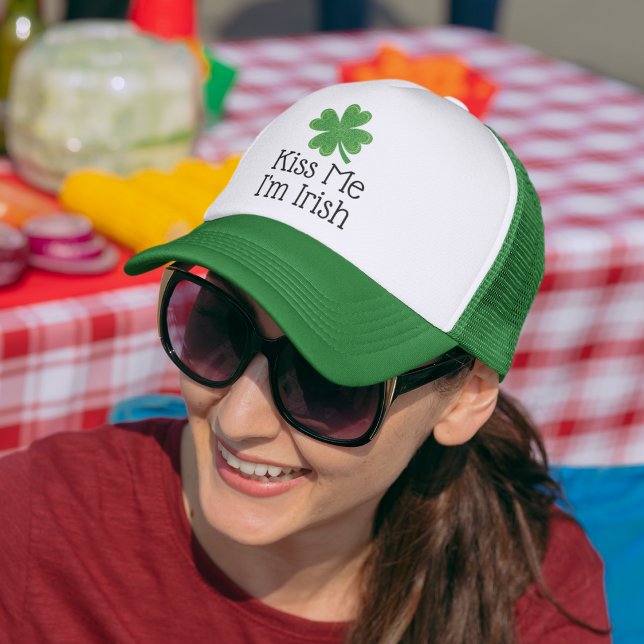 Kiss Me I'm Irish 4 Leaf Clover St Patrick's Day Trucker Hat (Creator Uploaded)
