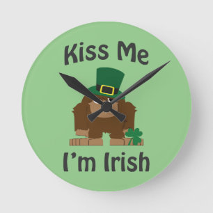 Kiss Me I'm irish Bigfoot Round Clock