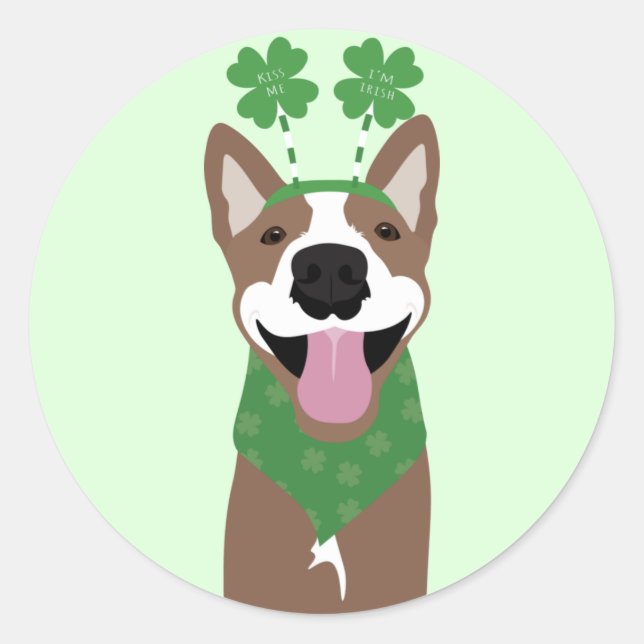 Kiss Me I'm Irish Brown Dog Green Classic Round Sticker (Front)