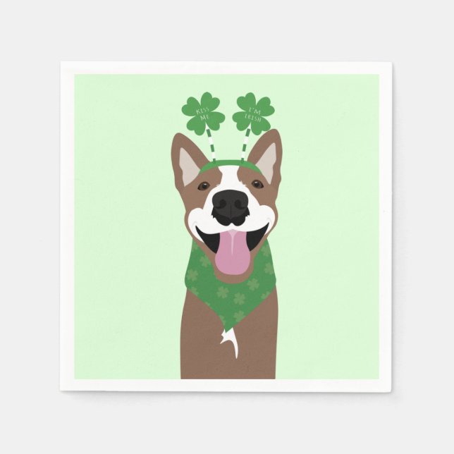 Kiss Me I'm Irish Brown Dog Green Napkin (Front)