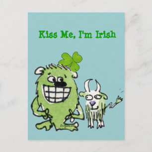 Kiss Me I'm Irish Funny Cartoon Monster Postcards
