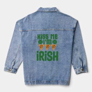 Kiss Me I'm Irish, Funny Long Sleeve Denim Jacket