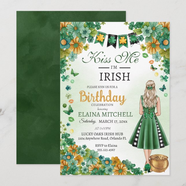 Kiss Me I'm Irish Girl Green Dress St. Patrick's I Invitation (Front/Back)