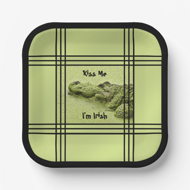 Kiss Me I'm Irish - Green Gator Nature Photography Paper Plate (Front)