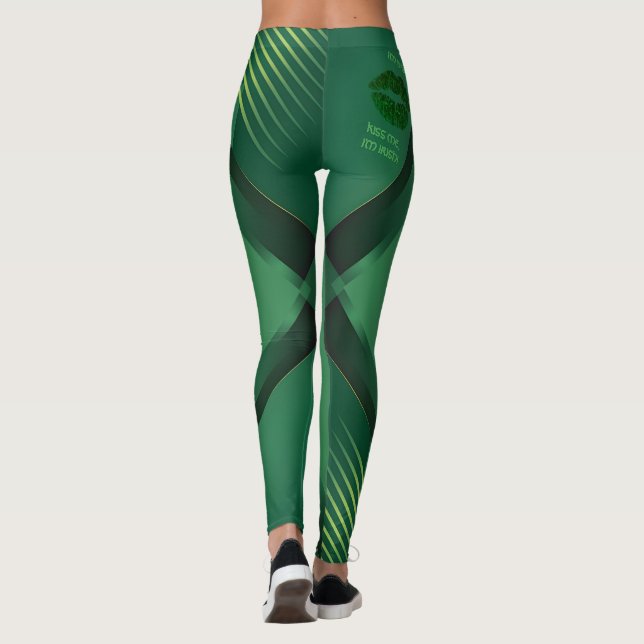 Kiss Me I'm Irish Green Geometric Activewear Leggings (Back)