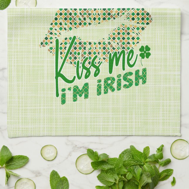 Kiss Me I'm Irish Green Lips Tea Towel (Folded)