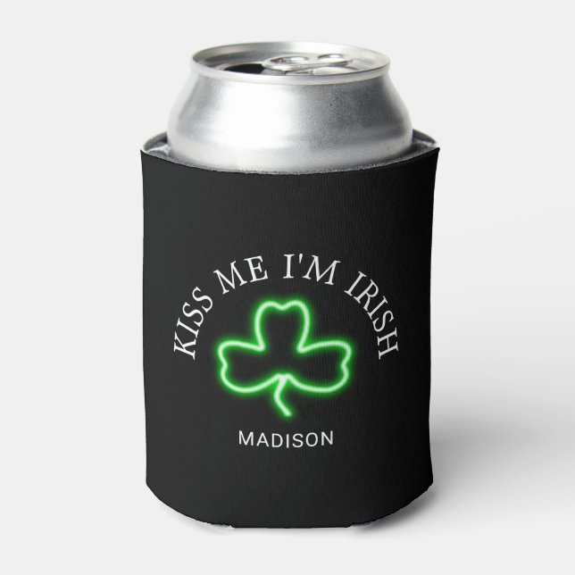 Kiss Me I'm Irish Green Shamrock Customised Can Cooler (Can Front)