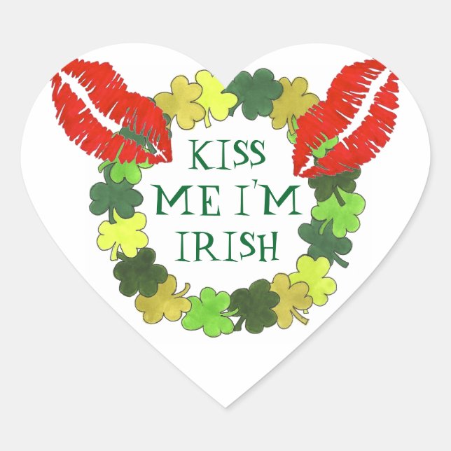 Kiss Me I'm Irish Green Shamrock Lipstick Kiss Heart Sticker (Front)