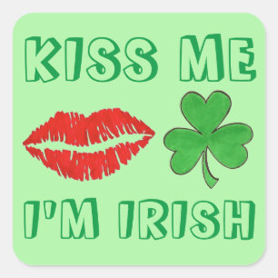 Kiss Me I'm Irish Green Shamrock St. Patrick's Day Square Sticker