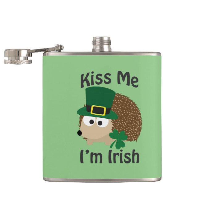 Kiss Me I'm Irish! hedgehog Hip Flask (Opened)