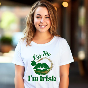 Kiss Me I'm Irish Lips And Shamrock Woman's T-Shirt
