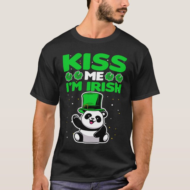 Kiss me I'm Irish Lucky Panda Leprechauns St Patri T-Shirt (Front)
