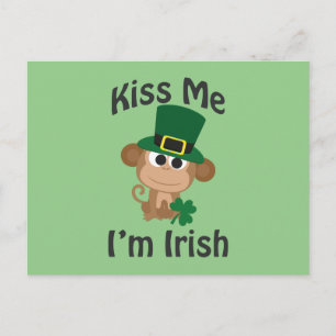 Kiss Me, I'm Irish! Monkey Postcard