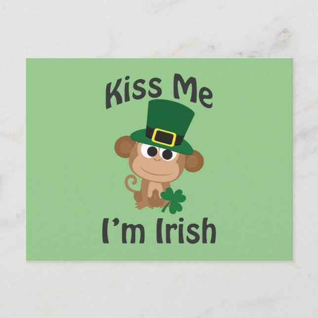 Kiss Me, I'm Irish! Monkey Postcard (Front)